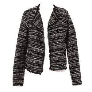 Brixton Striped Jacket Size Medium Classic Black & White Striped Fringe Trim
